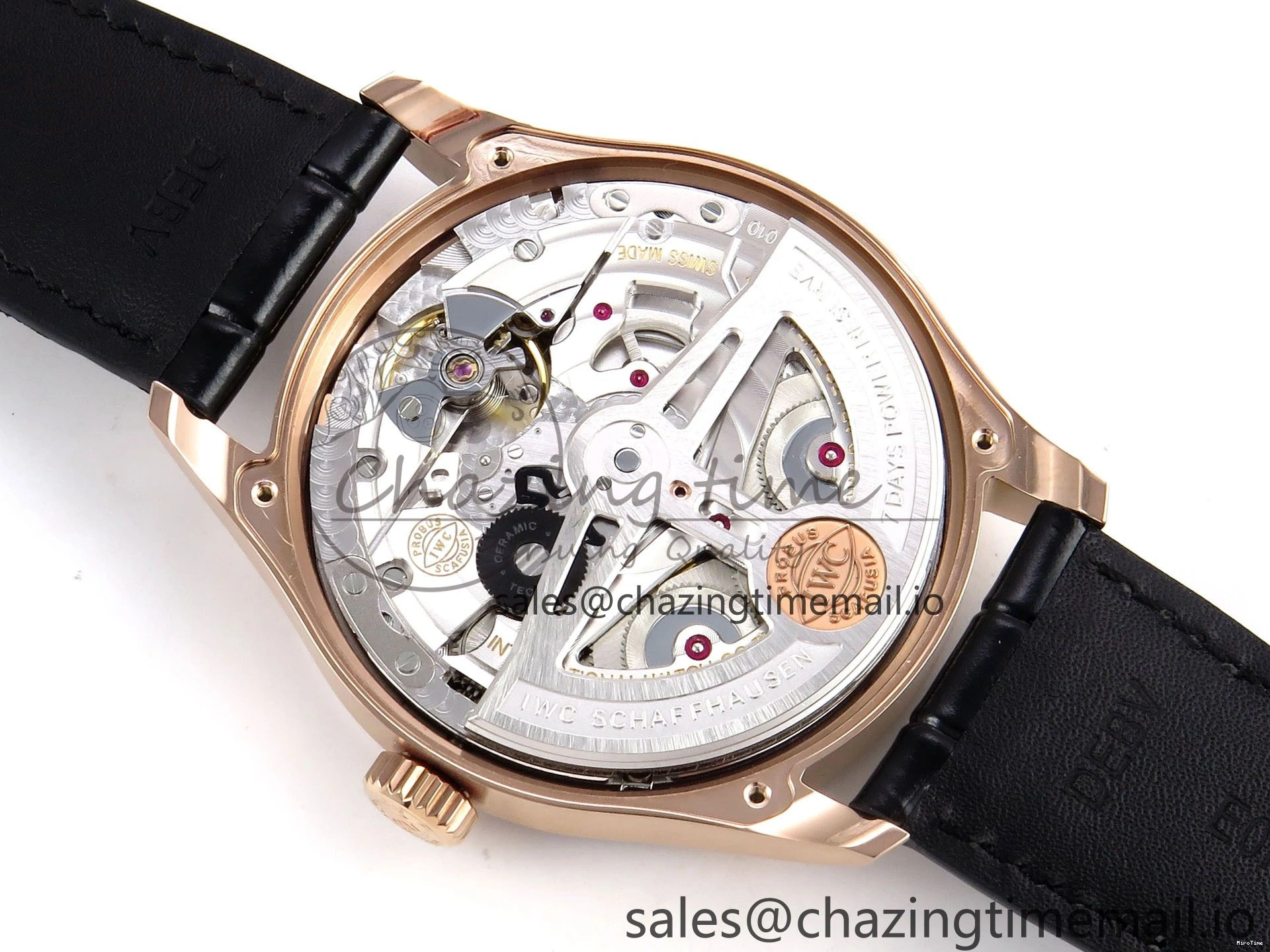 MIROTIME 0110 Portugieser Automatic 42mm RG APSF 1:1 Best Edition Black Dial on Black Leather Strap A Original 7007